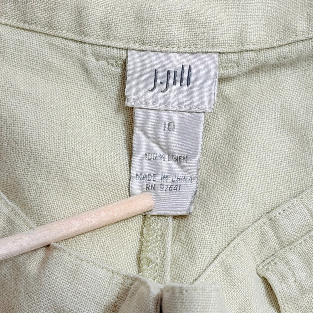J. Jill Women Pants 10 Pale Lime Green 100% Linen Coastal Minimalist Lagenlook - Picture 7 of 9